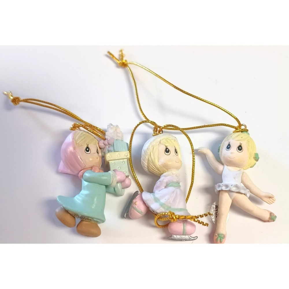 Vtg Precious Moments Miniature Christmas Ornaments Lot 3 PVC Ballerina Skater